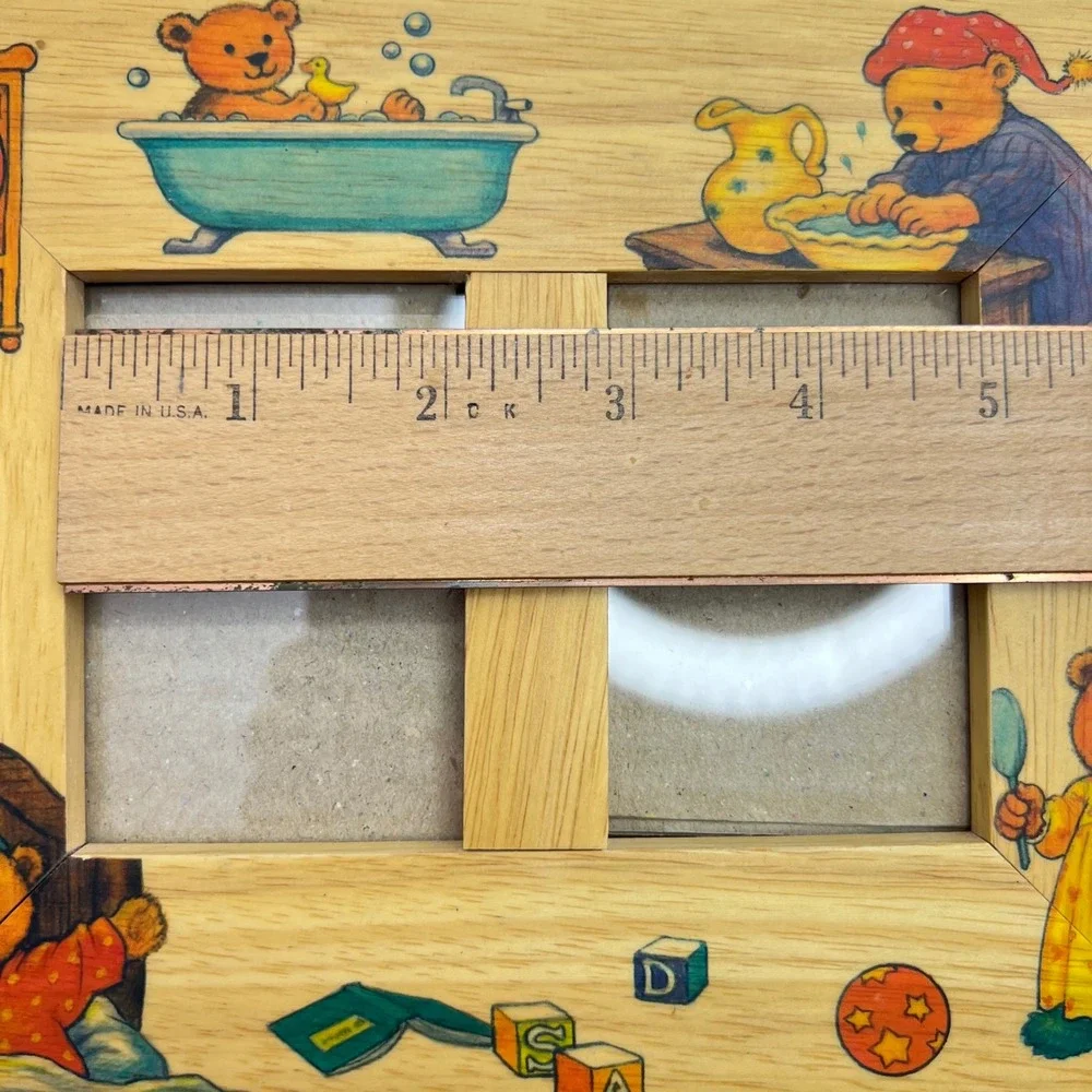Vintage Cottage Wood Double Picture Frame Bears 2x3